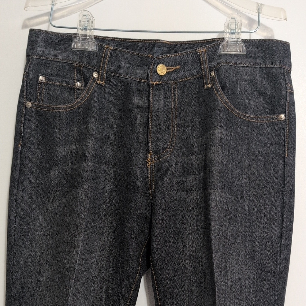 7 For All Mankind Dark Gray Denim Jeans with Gold Stitching